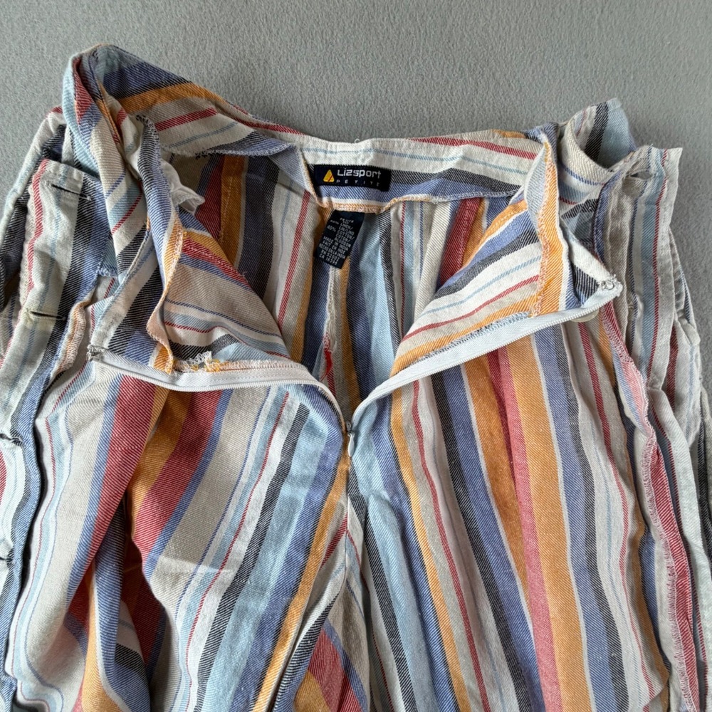 Vintage‎ Lizsport Petite Women's Shorts Size 10 Striped Linen Blend Button Front - Picture 8 of 16